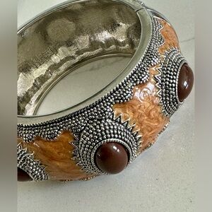 Vintage Brown and Silver Bangle Bracelet